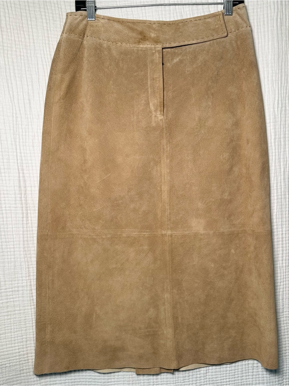 Vtg 90’s Womens Suede Leather Pencil Skirt 10 Tan Midi Lined Slit Deadstock NWT